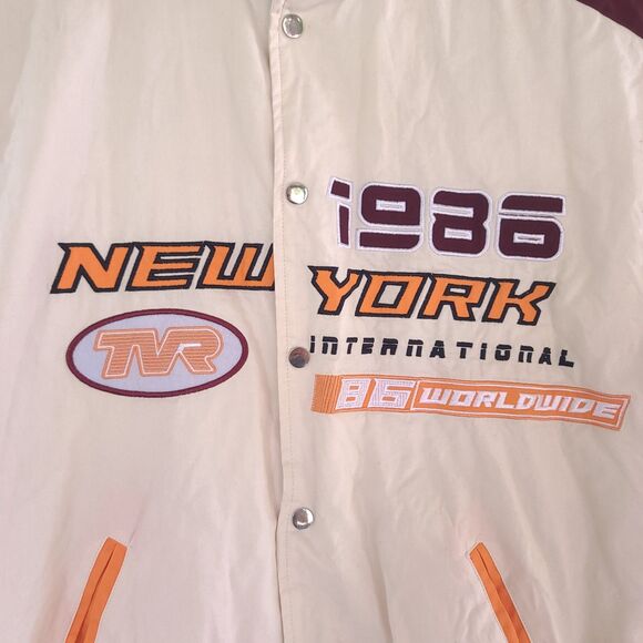 NEW Pretty Little Thing Off White Oversized Racer Bomber Jacket Snap Button Sz M - Picture 3 of 16